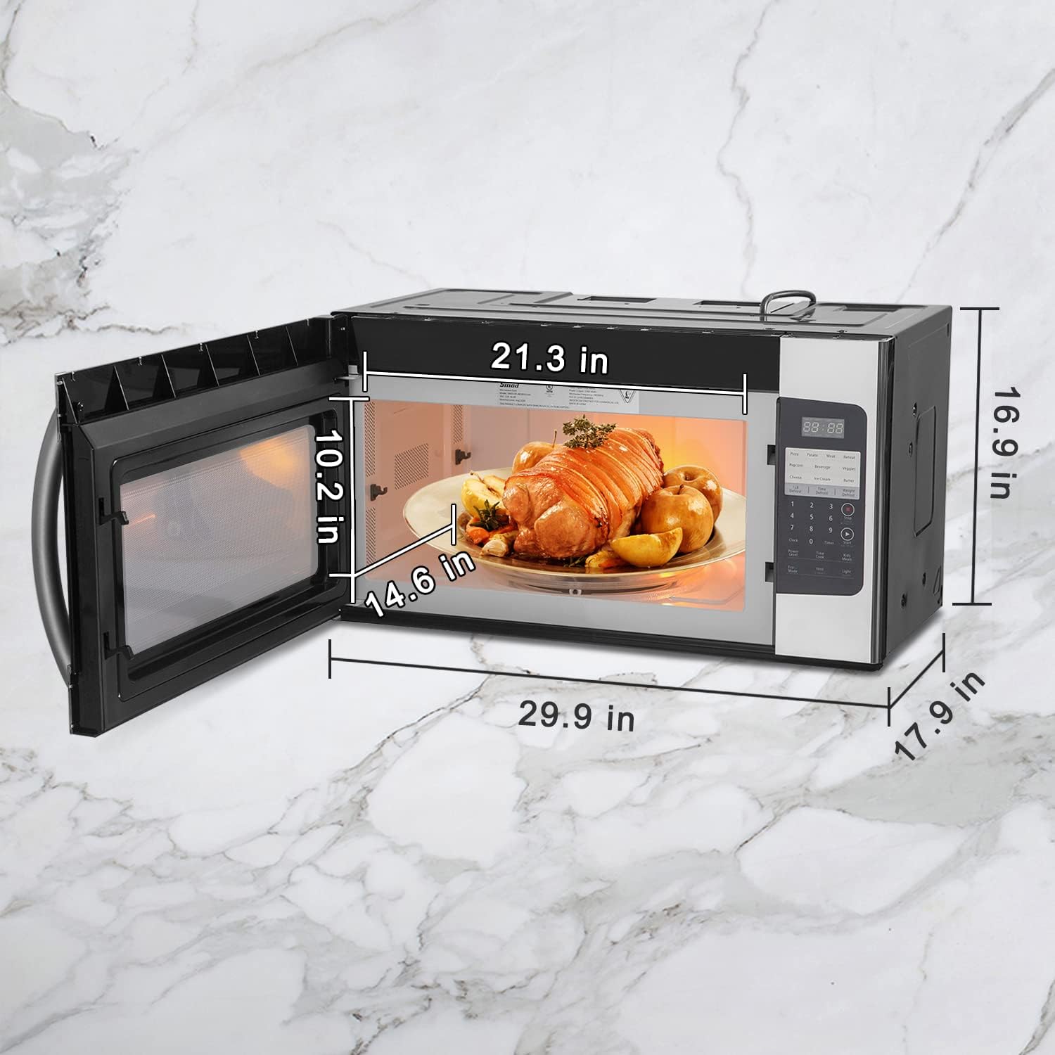 Smad 1.6 Cu. Ft. Over the Range Microwave 30 Inch with Vent, 1000 Watts Rangetop Microwave with 300 CFM, ECO Mode, LED Lighting and Child Lock