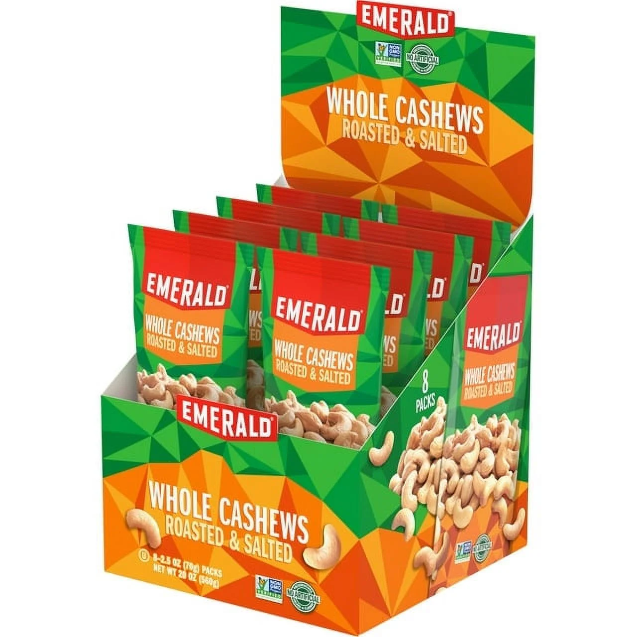 Emerald Nuts, Whole Cashews Roasted & Salted, 8 CT Box, 20 oz (Pack of 6)