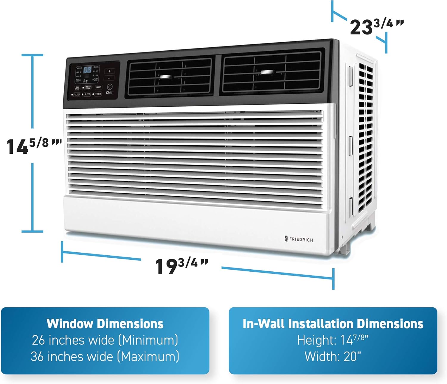 Friedrich CCW12B10A Chill Premier Smart Air Conditioner Wall & Window Unit, WiFi Mobile Control, White, Cooling Capacity (12,000 BTU)
