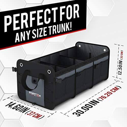 Fortem Car Trunk Organizer, Foldable Cover, Non-Slip Waterproof Bottom, Straps, Cargo Storage (3 Compartments, Grey)