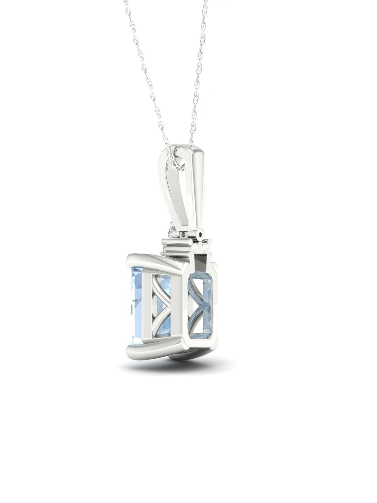 Imperial Gemstone 10K White Gold Aquamarine 1/20 CT TW Diamond Necklace