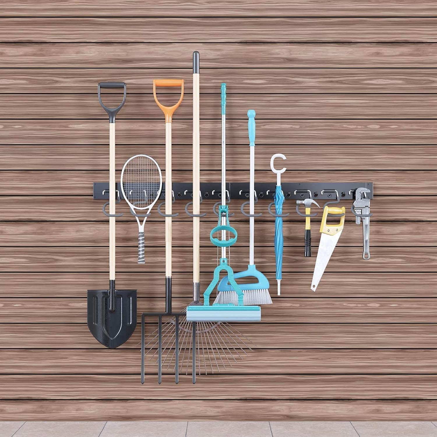 TORACK 64 Inch Garage Hooks Tool Organizer, Adjustable Wall Mounted Garage Hanger Storage System (16 Hooks & 16 Pegs) Pack of 2