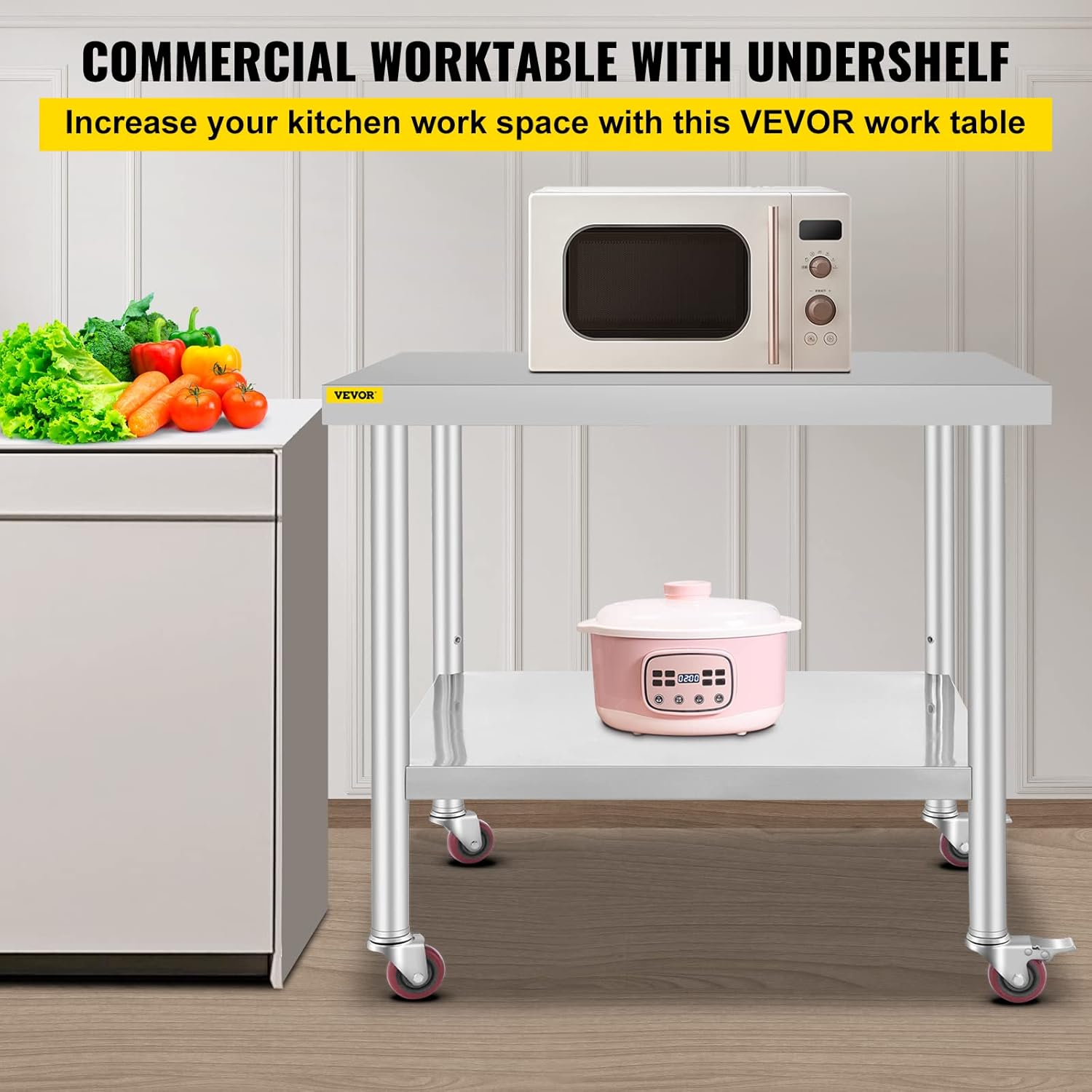 Mophorn Stainless Steel Work Table with Wheels 24 x 30 Prep Table with casters Heavy Duty Work Table for Commercial Kitchen Restaurant Business (24 x