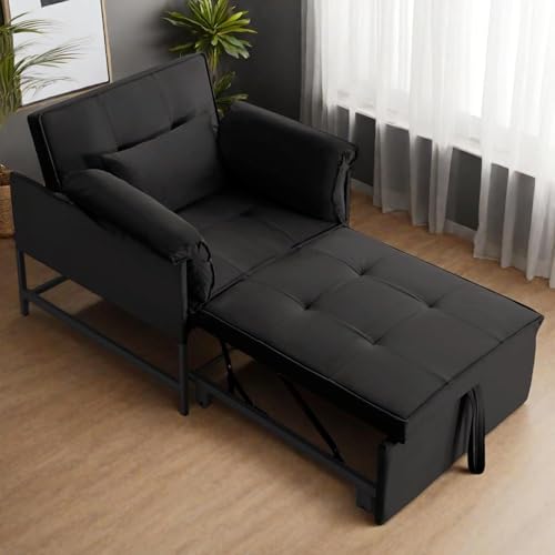 3 in 1 Sleeper Sofa Bed, Futon Sofa Bed for Living Room with Side Pocket, Black Sleepers Sofa Couch with Pullout Bed