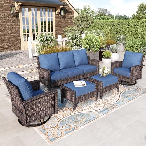 HERA'S HOUSE High Back Patio Furniture Set with Swivel Chairs, Outdoor Wicker Conversation Sets with 5.5" Comfy Cushions, 4 Piece Outside Sofa Sets