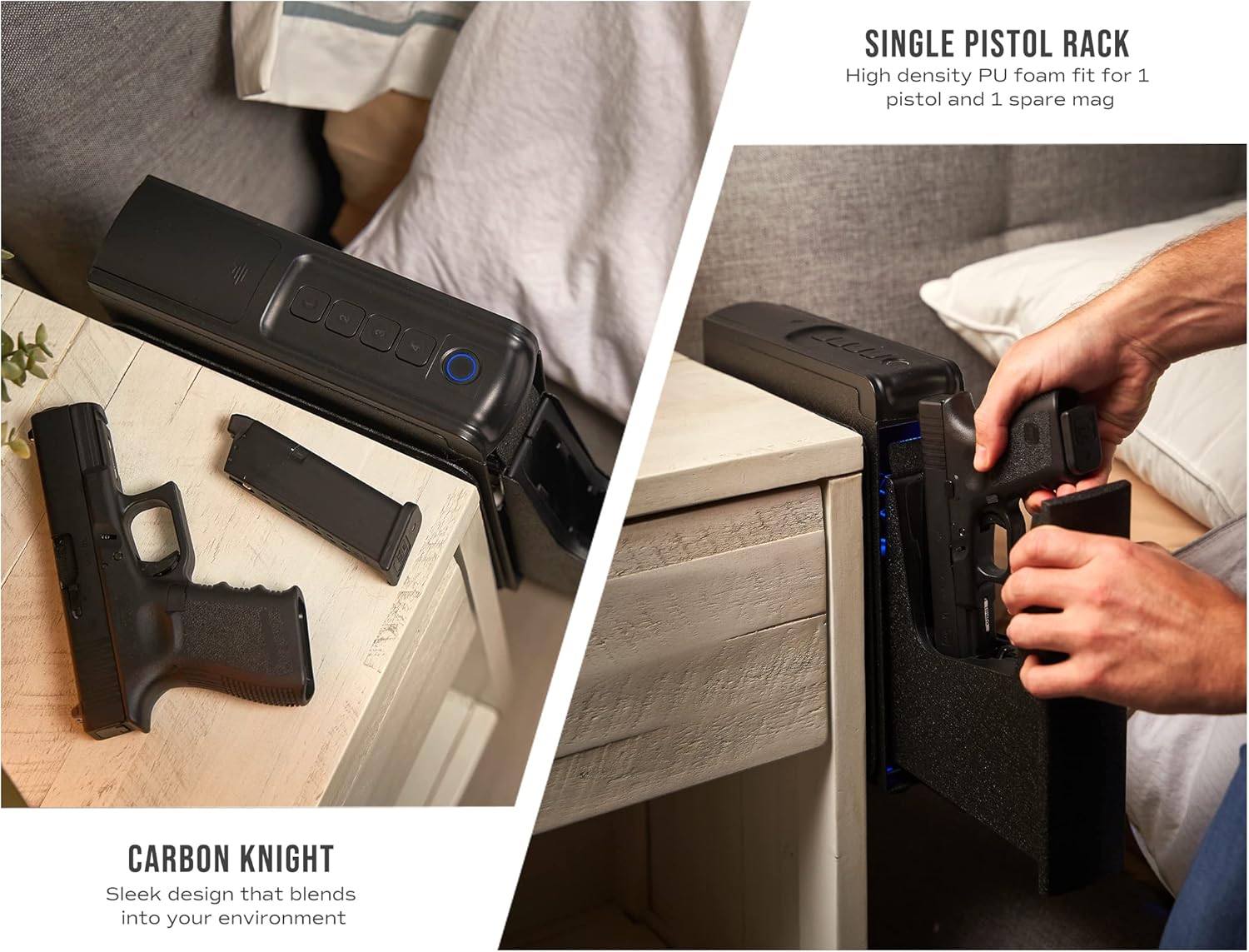 RPNB Gun Safe,Mounted Biometric Nightstand Handgun Safe with Quick Access Sliding Door