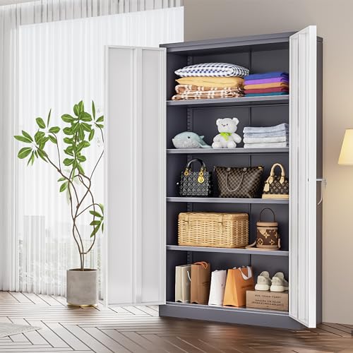 INTERGREAT Metal Storage Cabinets 72” Black Garage Steel Storage Cabinet with Doors and Shelves, Metal Tool Cabinet