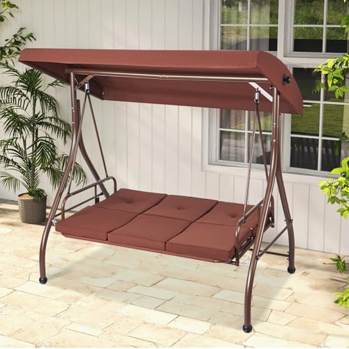 VEVOR 3-Seat Patio Swing Chair, Converting Canopy Swing, Outdoor Patio Porch with Adjustable Canopy, Removable Thick Cushion and Alloy Steel Frame