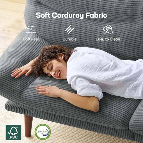 Marsail Futon Sofa Bed, Futon Couch with Adjustable Backrest & Armrests, Convertible Small Sleeper Sofa Bed for Small Apartments, Study Room, Office