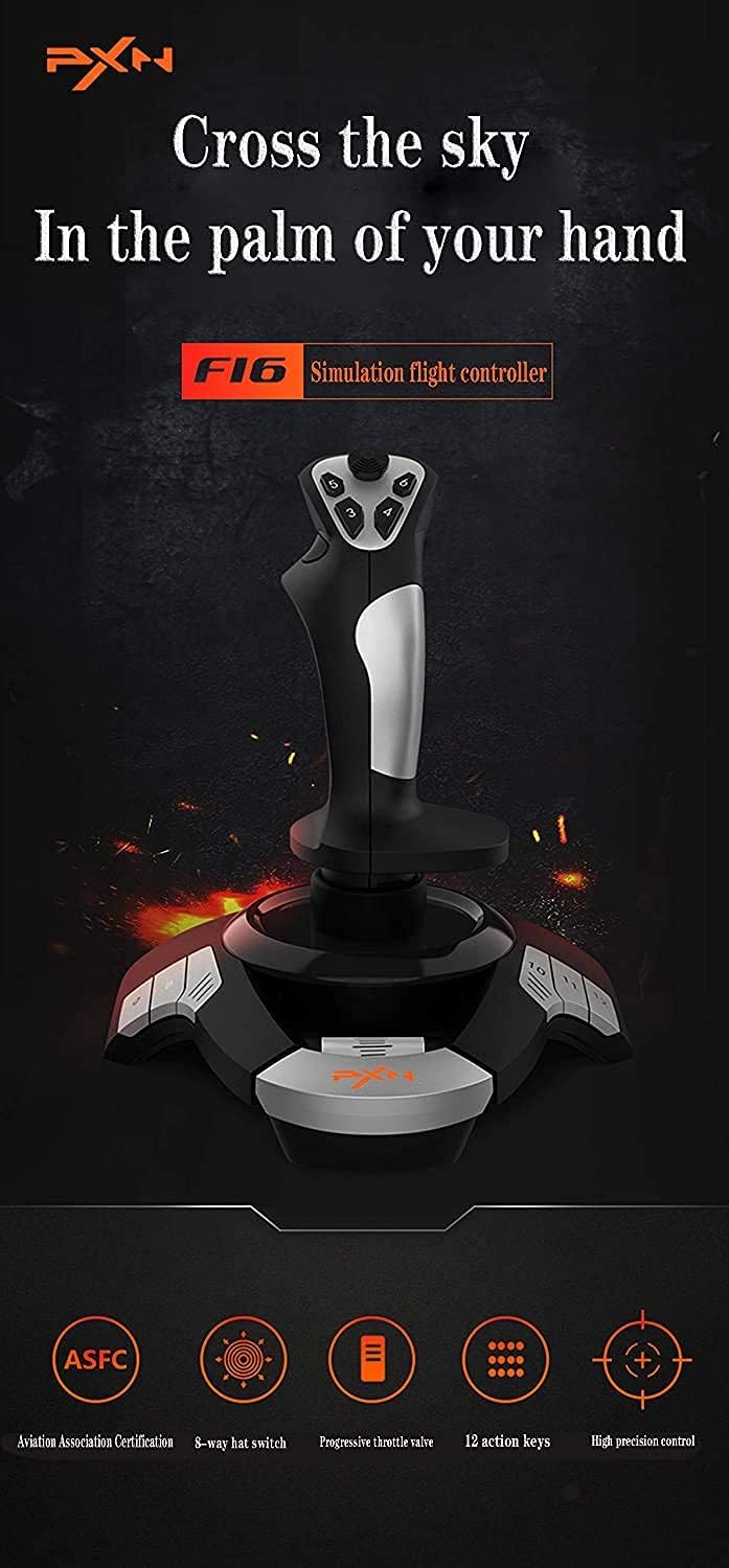 PXN-USB Flight Simulation Stick PC Flight Joystick Flight Joystick Controller, with Vibration Function Throttle Control, 12 Programmable Buttons
