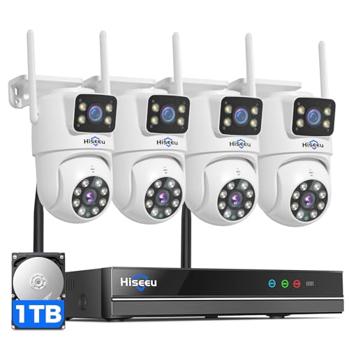 Hiseeu Wireless Security Camera System, 5G/2.4G WiFi, Dual Lens View, Full HD Color Night Vision, Smart Motion Detection, Auto Track,Two-Way Audio