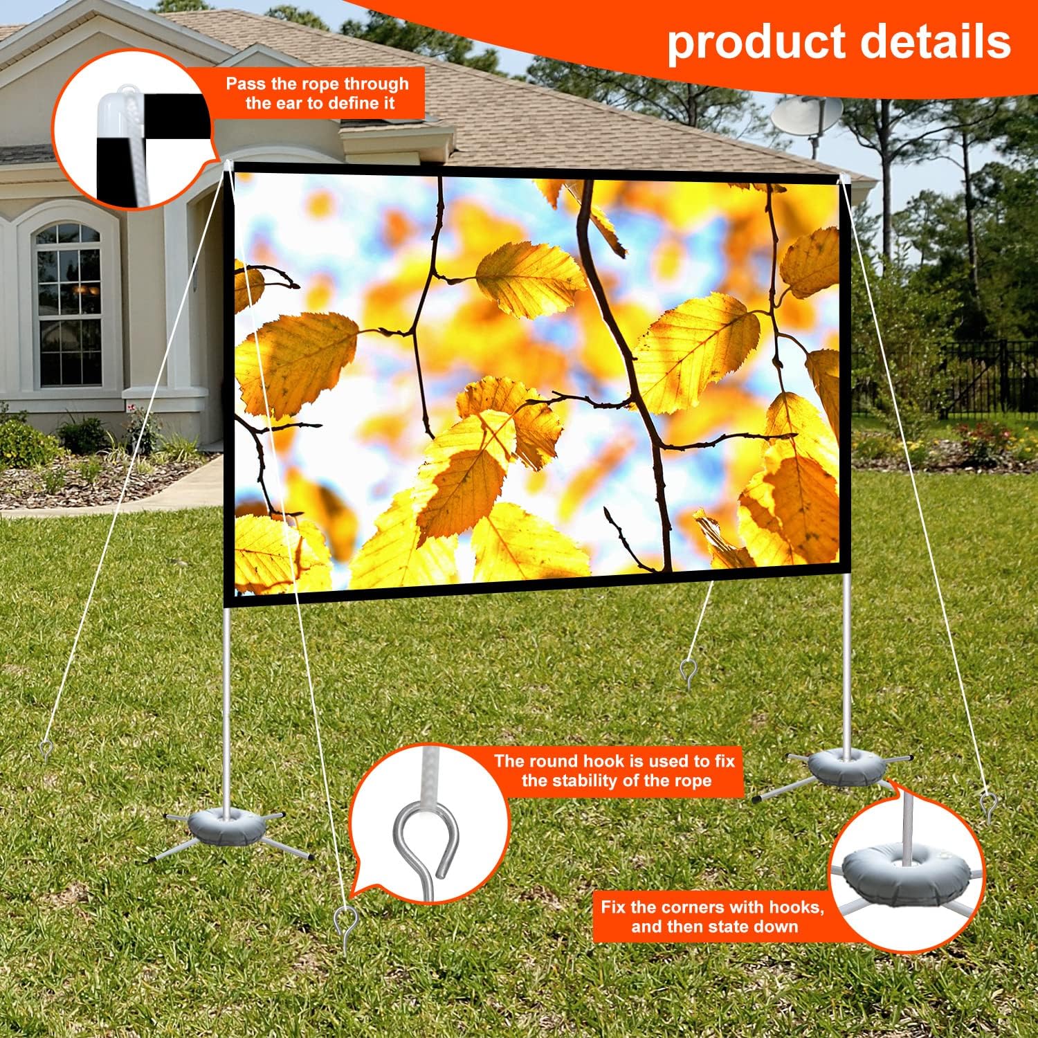 WEDIOU 100 Inch Projector Screen and Stand Foldable HD 4K Outdoor with Carry Bag Movie for Theater Company Meeting Camping Backyard Indoor 16:9