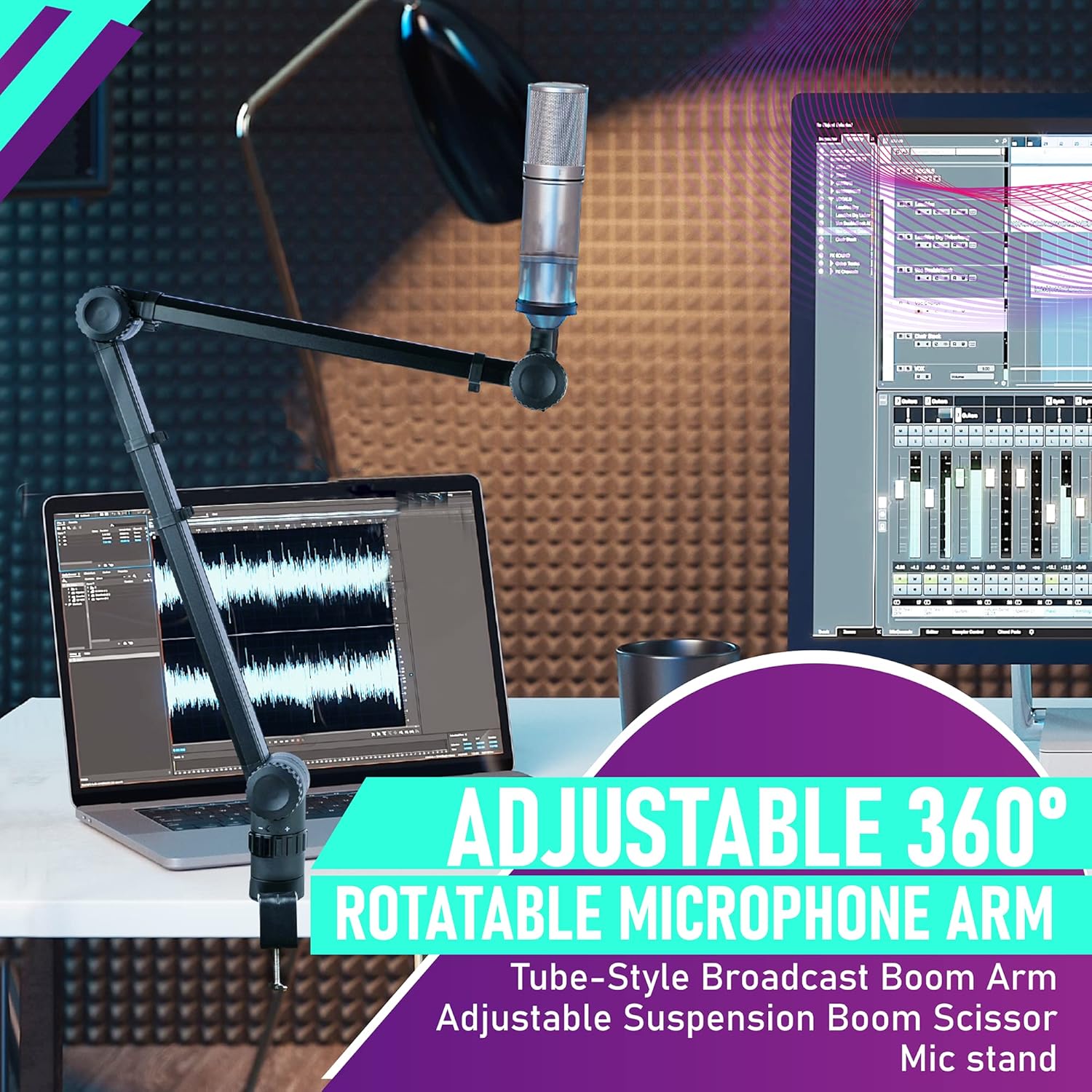 Aremor Pro Heavy Duty Deluxe Desk Mounted Tube-Style Broadcast Boom Arm Adjustable Suspension Boom Scissor Mic stand