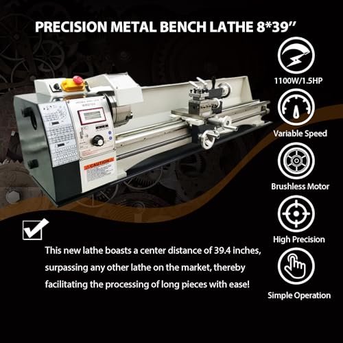 Metal Lathe 8''x39'' Benchtop Lathe Machine Pricision Hobby DIY Table Lathe Industrial Metal Wood Working Spinning Horizontal Lathe 1100W Brushless