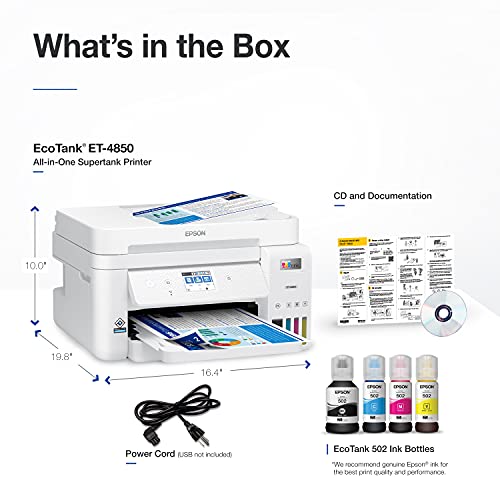 Epson EcoTank ET-4850 Wireless All-in-One Cartridge-Free Supertank Printer with Scanner & Workforce ES-400 II Color Duplex Desktop Document Scanner