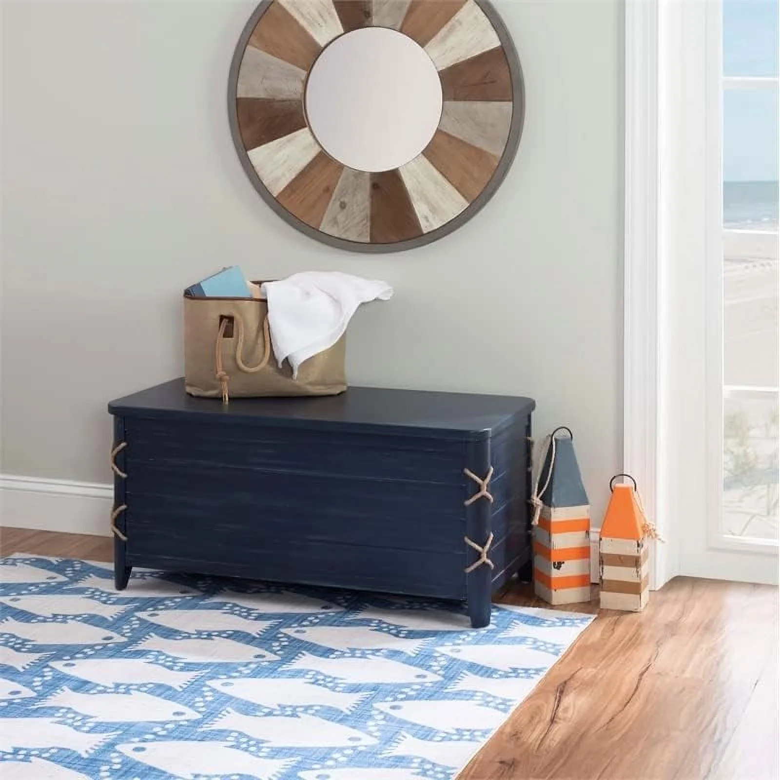 Zana Wood Rope Cedar Lined Storage Chest In Blue