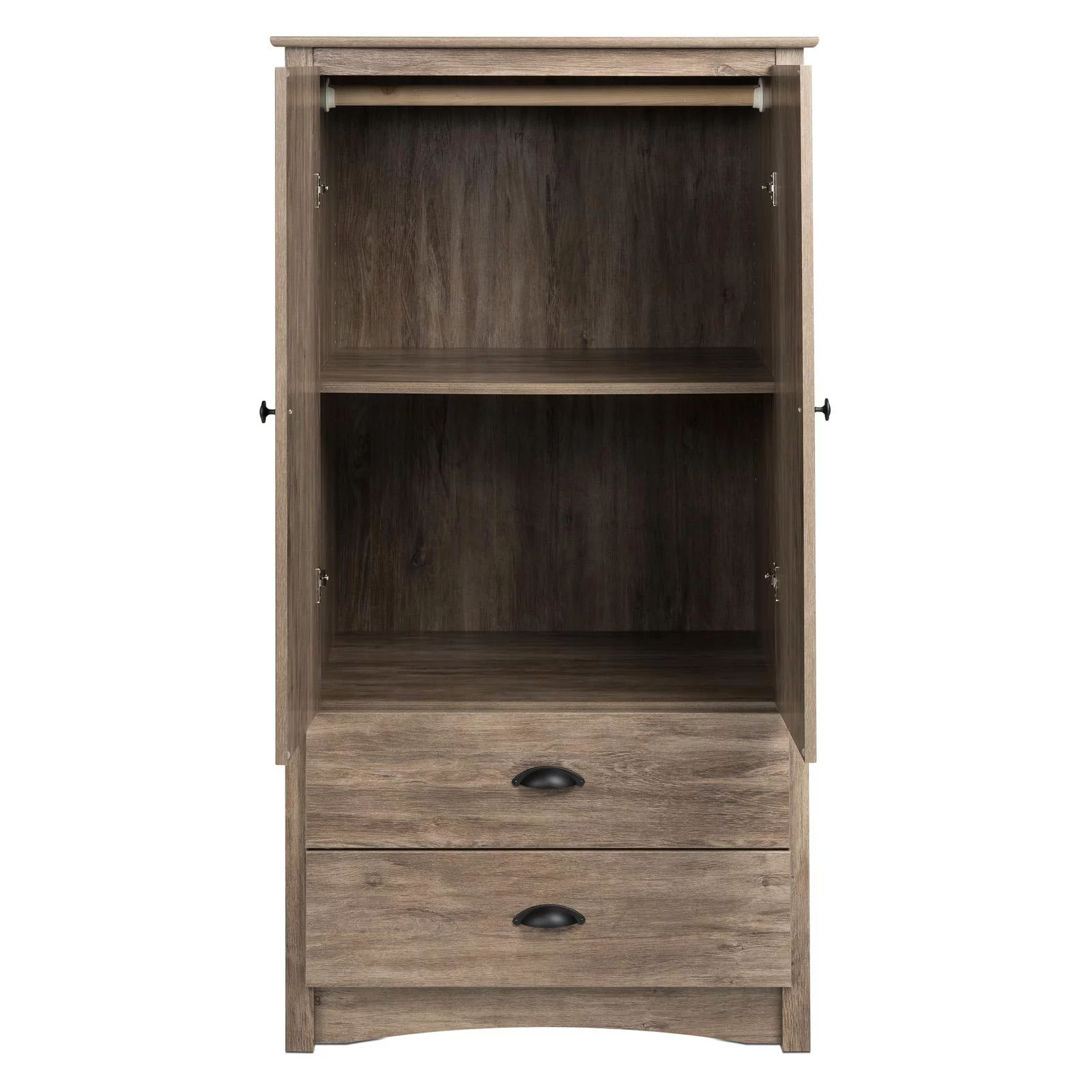 Prepac Salt Spring Wooden 2 Door Bedroom Armoire in Drifted Gray