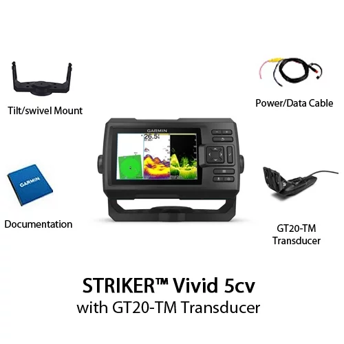 Garmin STRIKER Vivid 5cv 5 Fishfinder with CHIRP Sonar & GT20-TM Transducer