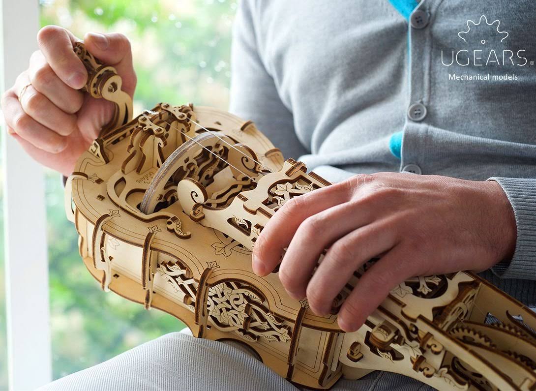 Ugears Hurdy-Gurdy 3D Puzzle, Wooden Musical Model, Brain Teaser, DIY Craft Set