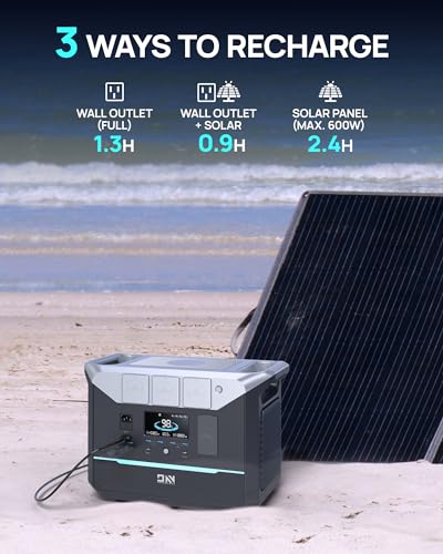 Portable Power Station 1800W (Surge 3000W), 1382.4Wh LiFePO4 Battery Generator, Fast Charging Solar Generator for Camping & RVs