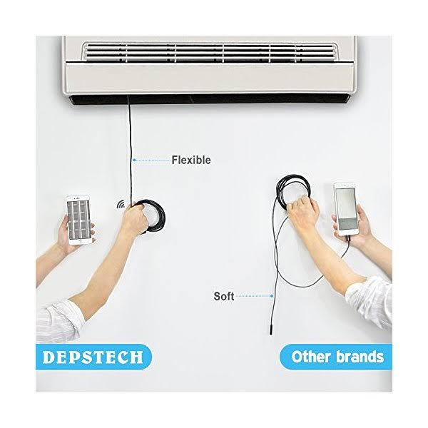 Depstech 1200P Semi-Rigid Wireless Endoscope, 2.0 MP HD WiFi Borescope Inspection Camera,16 inch Focal Distance & 1800mAh Batter