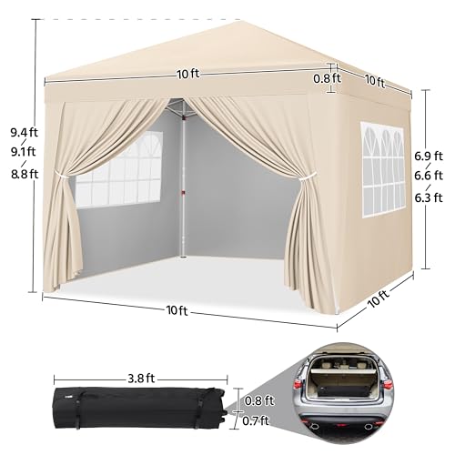 Yaheetech 10x10 Pop Up Canopy with 4 Removable Sidewalls, Portable Enclosed Instant Tent, Waterproof Outdoor Tent, Beach Sun Shelter with 4 Sandbags