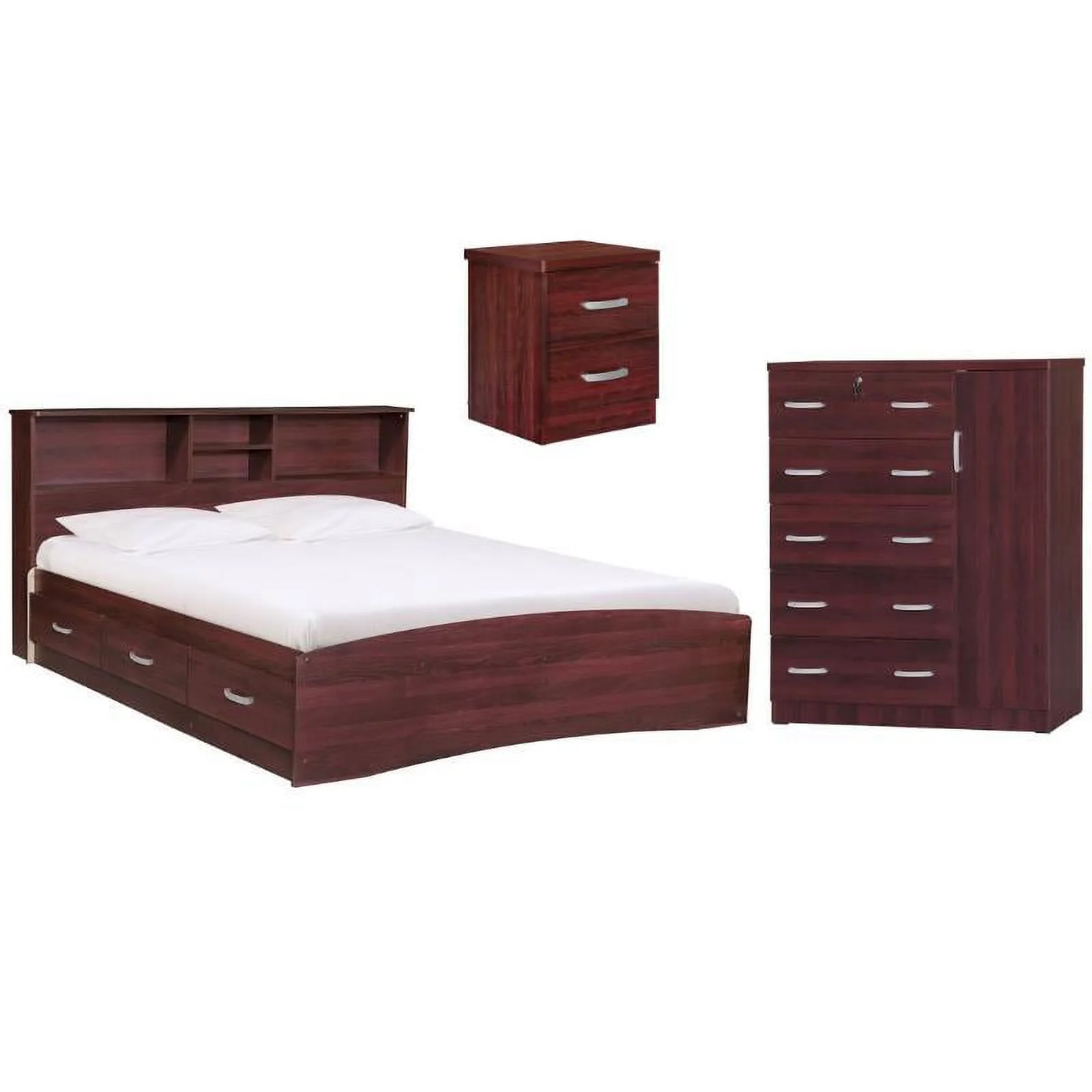 Home Square 3-Piece Set with Queen Bed Tall Chest Wardrobe & Nightstand