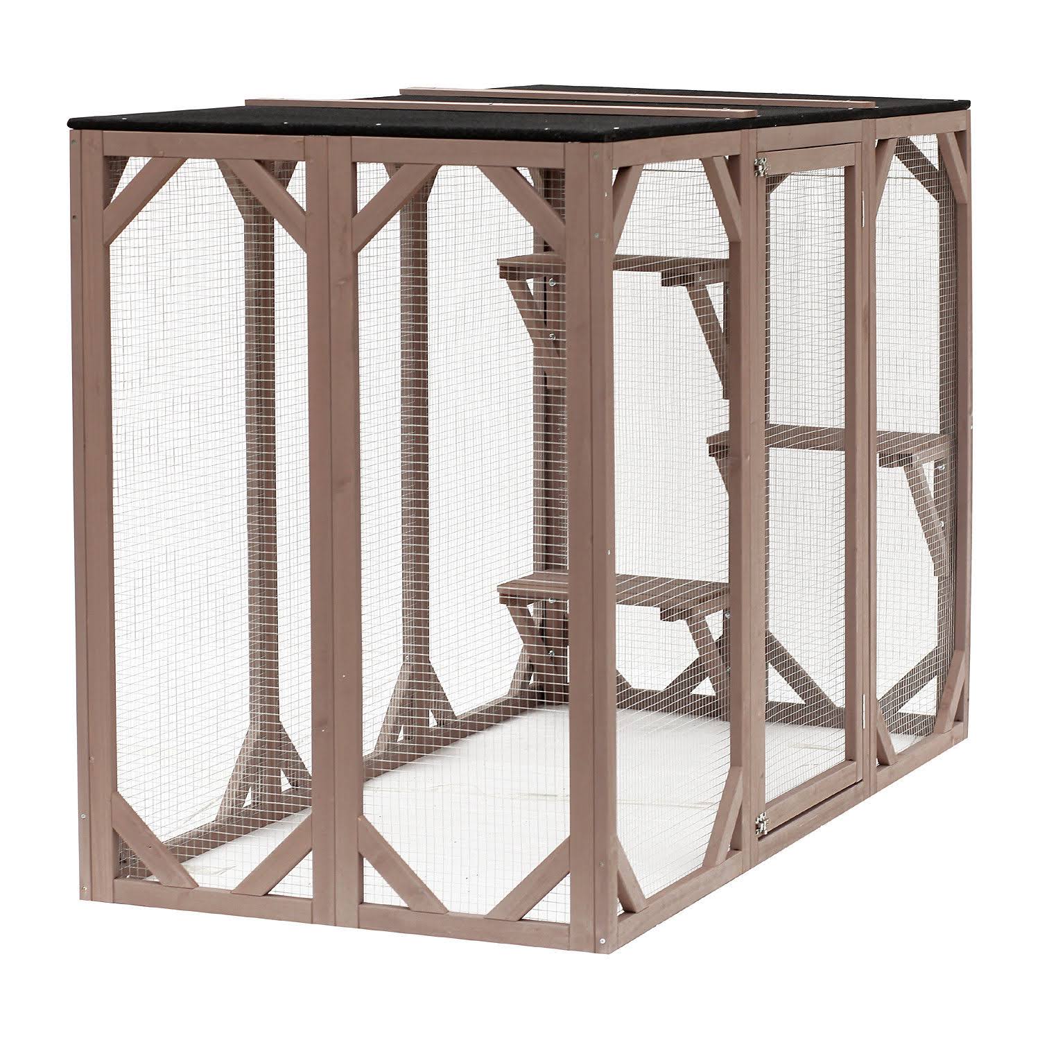 PawHut 71x22 x 32x22 x 44x22 Large Wooden Outdoor Cat Enclosure Catio Cage with 3 Platforms