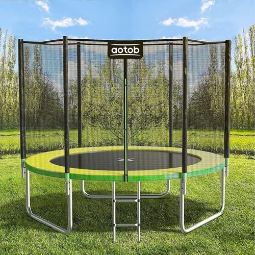 AOTOB 8FT 10FT 12FT 14 FT 15FT Trampoline with Safety Enclosure Net，Outdoor Trampoline with Basketball Hoop