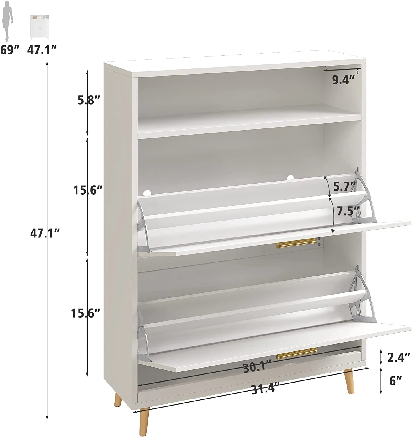 Shoe Cabinet for Entryway Slim Entryway Shoe Storage Cabinet with 2 Flip Drawers Size up to Men's 13 White Narrow Shoe Cabinet Freestanding Hidden