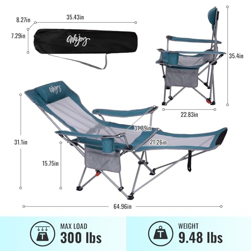 #WEJOY 2-in-1 Reclining Camping Chair with Footrest for Adults Folding Lounge Chair with Adjustable Backrest Lightweight Camping Chairs Heavy Duty