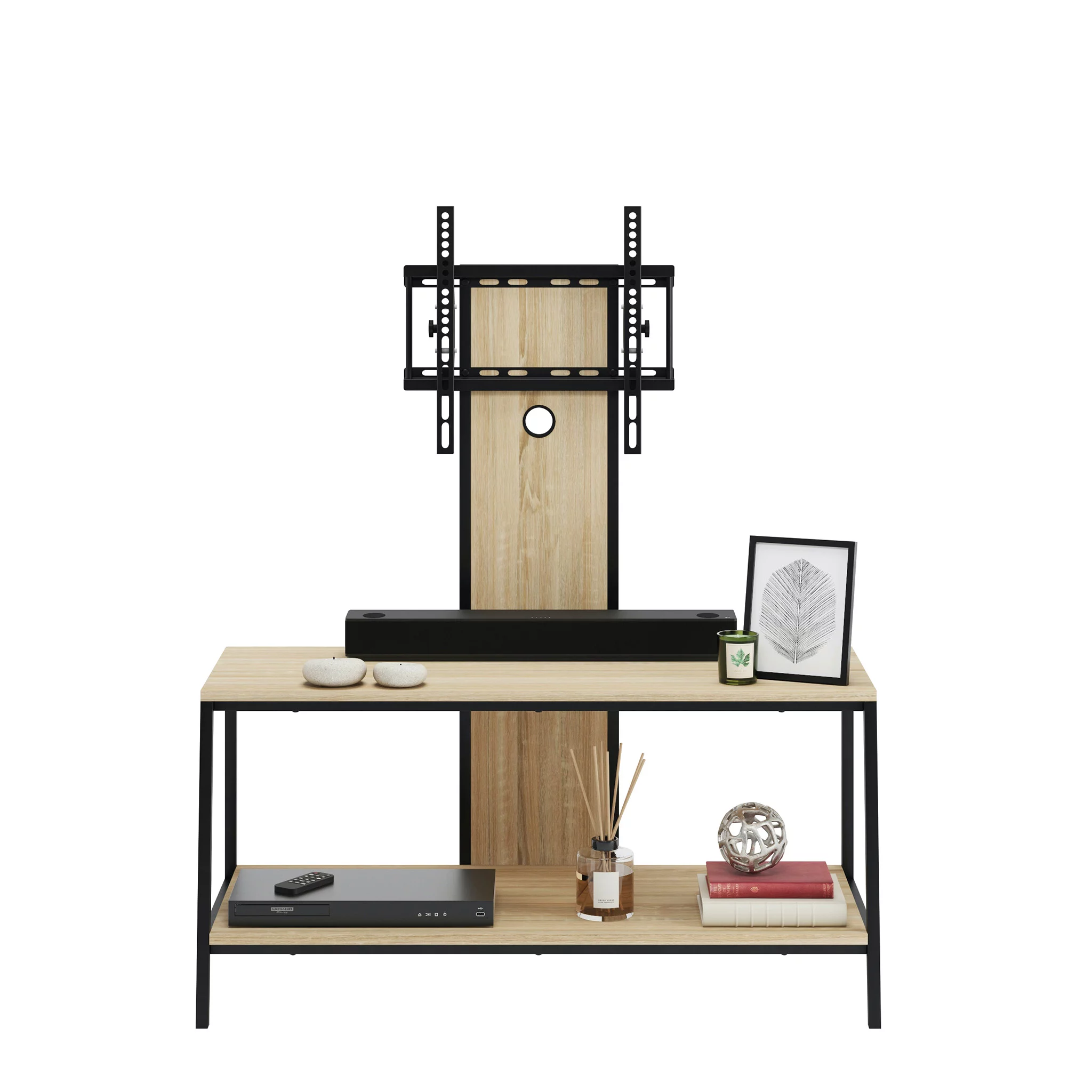 Sauder North Avenue Wood & Metal 2-Shelf TV Stand with Mount for TVs up to 50", Charter Oak Finish