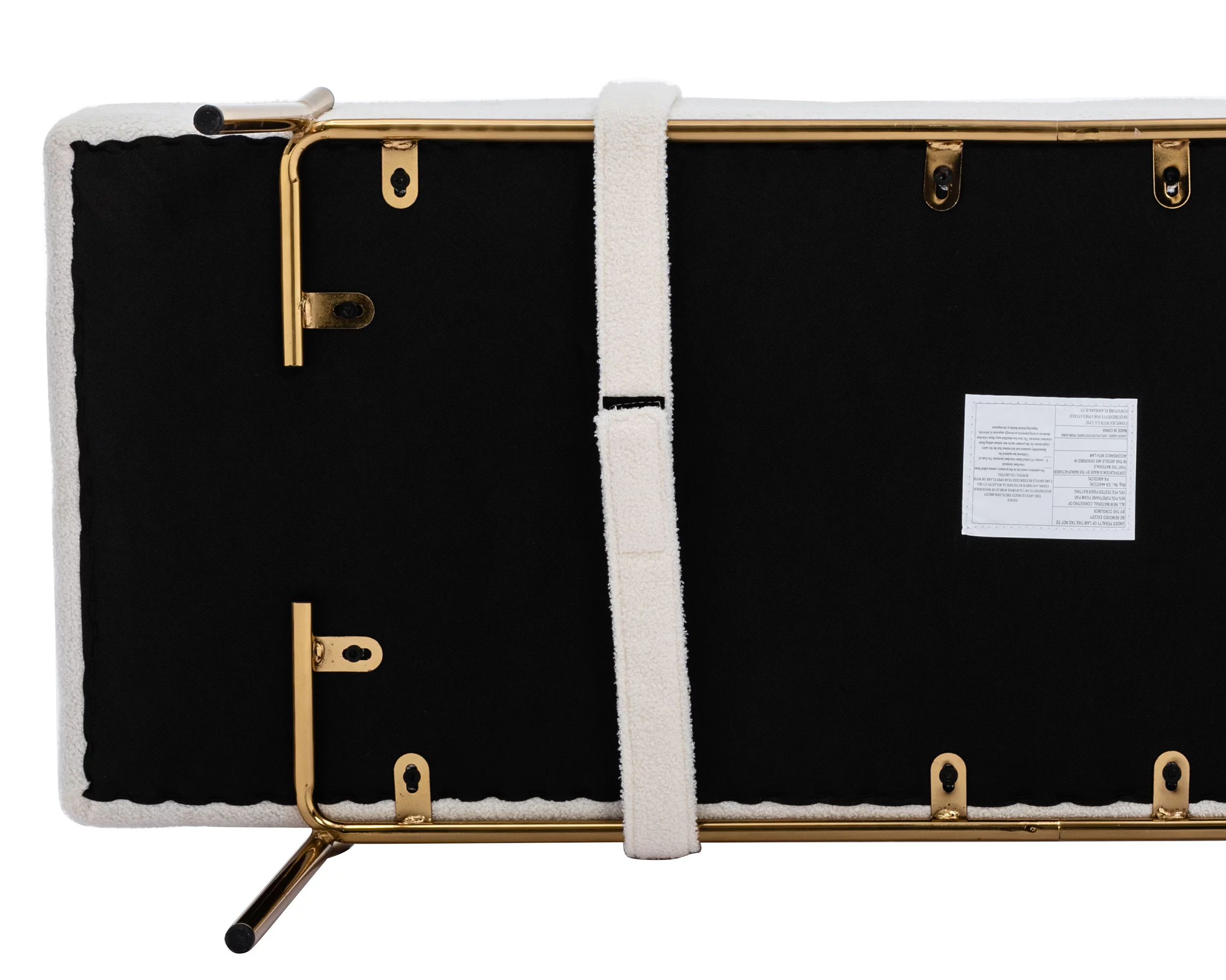 55" White End of Bed Bench, Modern Faux Fur Upholstered Ottoman Bench Seat with Gold Legs