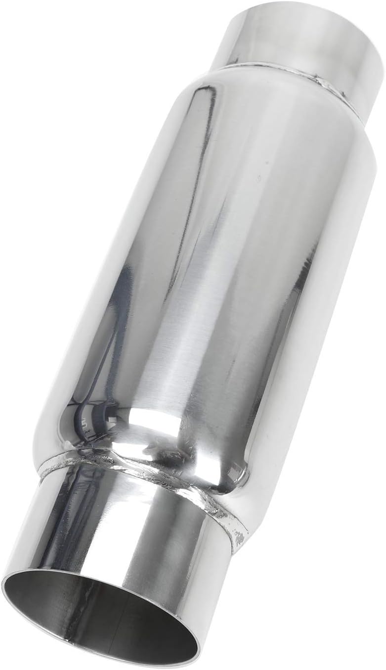 BLACKHORSE-RACING 3" Inlet 3" Outlet Exhaust Muffler, Pair of 3 Inch Resonator Universal Stainless Steel Exhaust Muffler Resonator for Cars