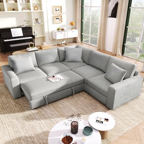 U Shaped Convertible Sectional Sofa Pull Out Bed with Left Hand Chaise