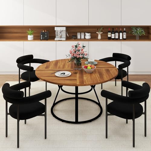 STHOUYN 47” Round Dining Table Set for 4, Small Round Kitchen Table with 4 Boucle Dinner Chairs