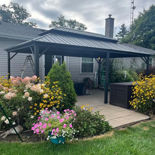 Domi 10' x 10' Hardtop Gazebo Outdoor Metal Gazebo with Galvanized Steel Double Roof Canopy, Curtains and Netting for Patio, Backyard, Deck