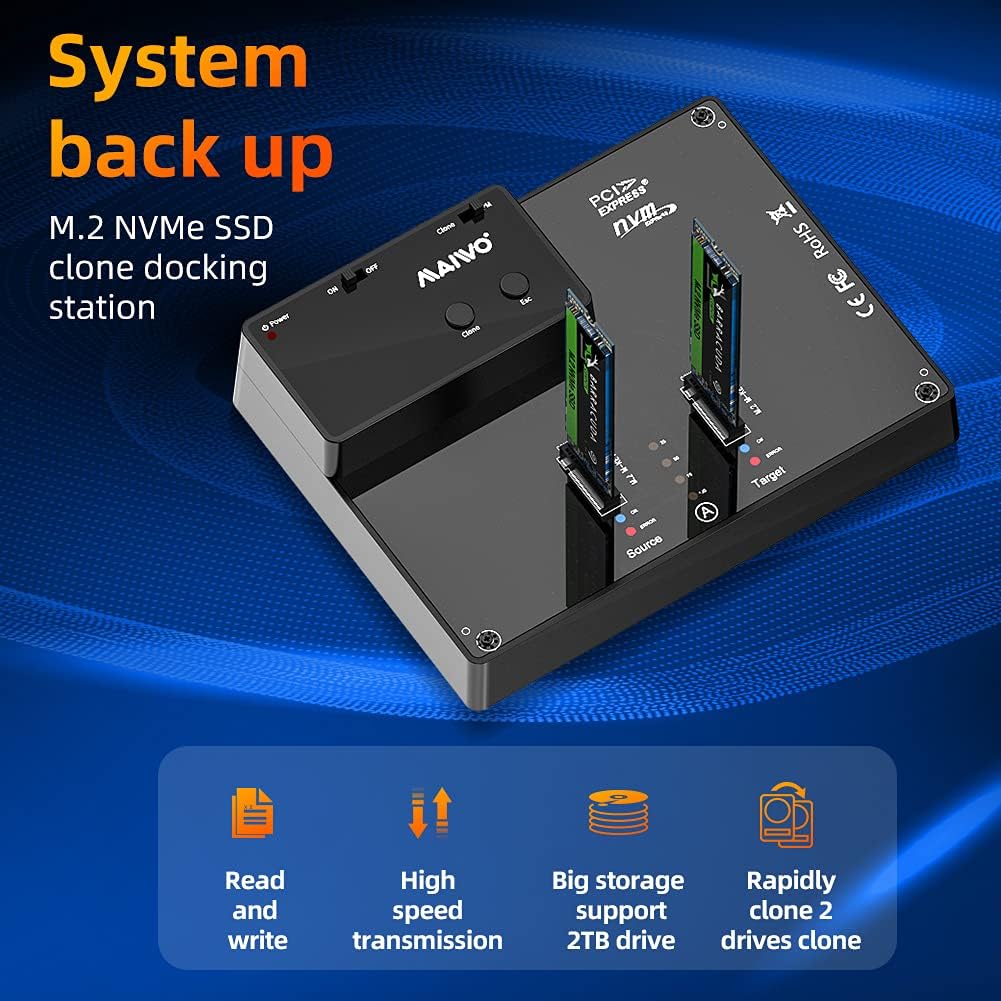 MAIWO K3016S 2 Bay m.2 SATA Docking Station, Tool-Free Type C to SATA SSD External Hard Drive Enclosure for B + M Key