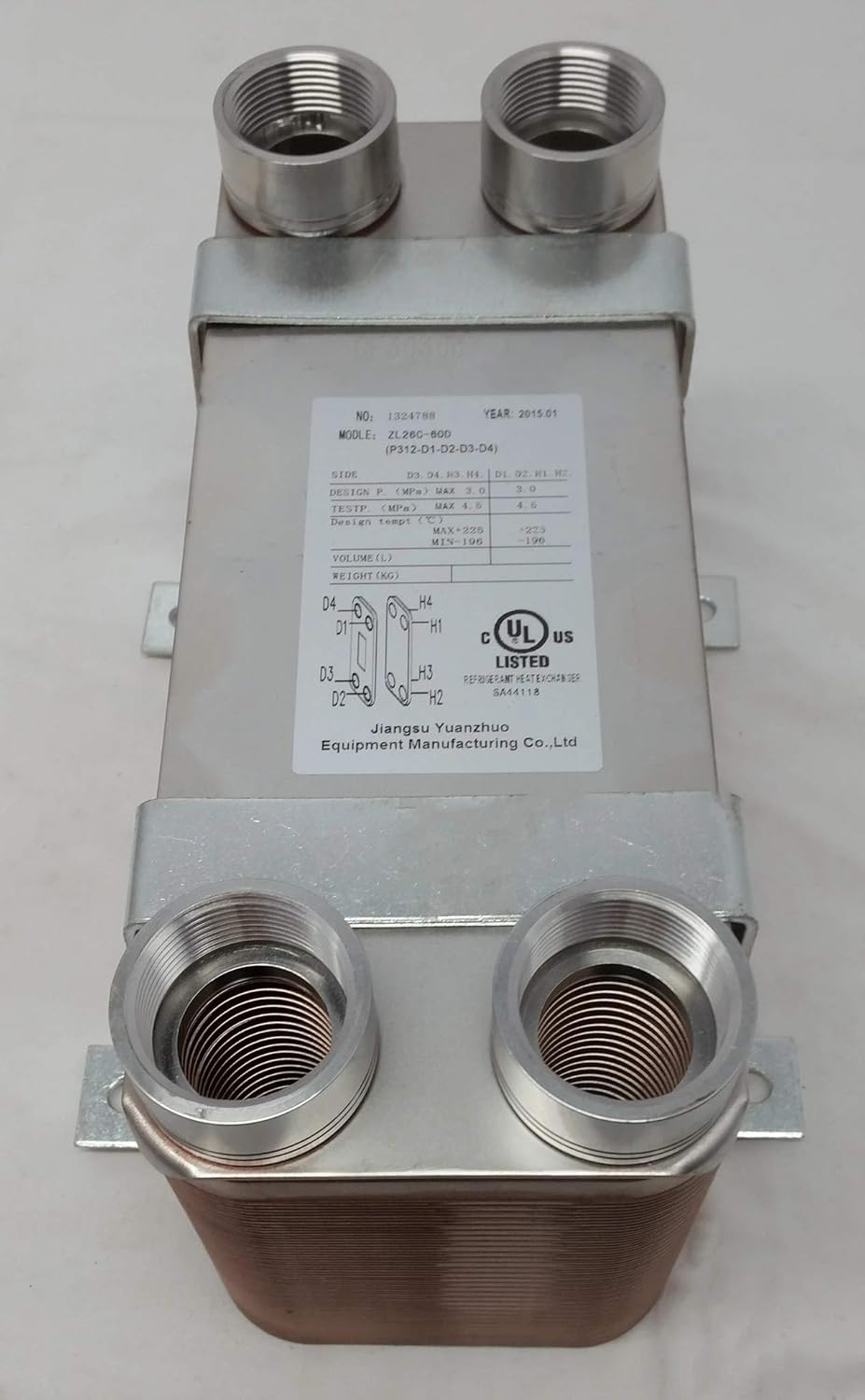 60 Plate Water to Water Brazed Plate Heat Exchanger 1 1/4" FPT Ports w/Brackets