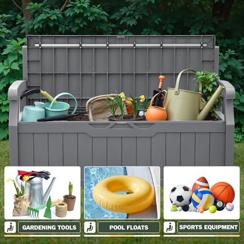 Flamaker 80 Gallon Storage Bench Outdoor Indoor, Durable All-Weather Seating with Hidden Storage, Lockable Deck Box for Garden, Patio