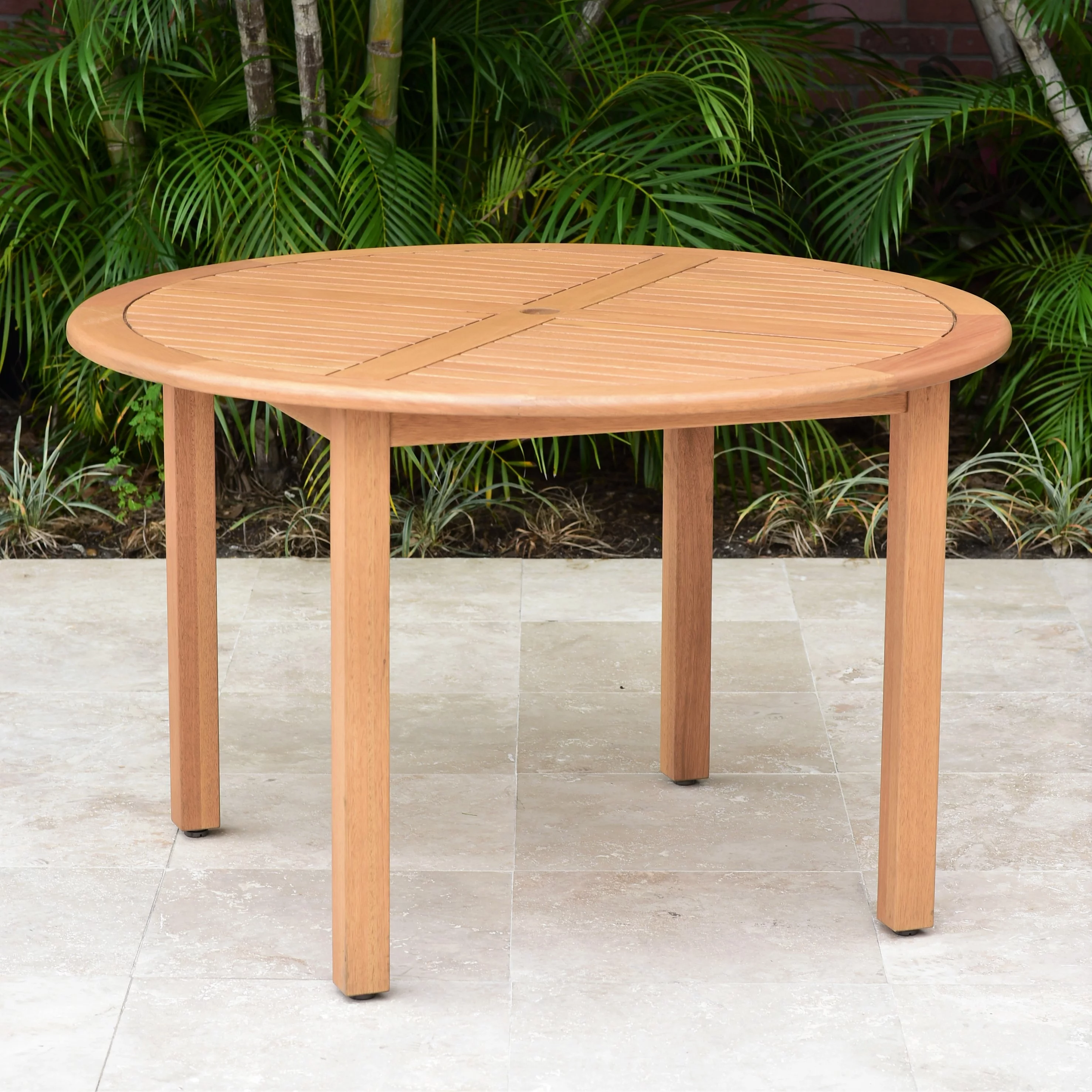 Amazonia Ostende Teak Finish Round Patio Table, Seating Capacity: 4