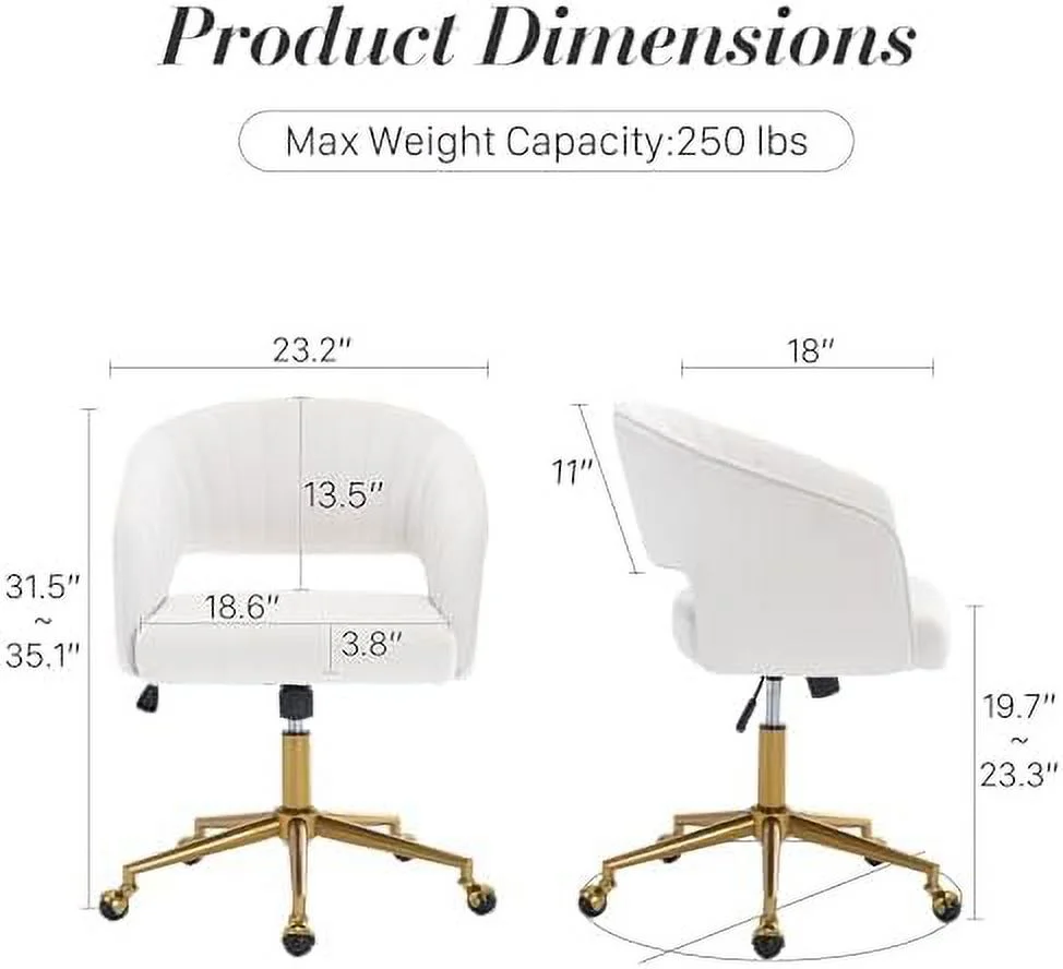 RUNFAYBIU Home Office Swivel Desk Chair  Modern Velvet Desk Chair  Height Adjustable Armchair with Gold Base  Ergonomic Office Chair for Living Room