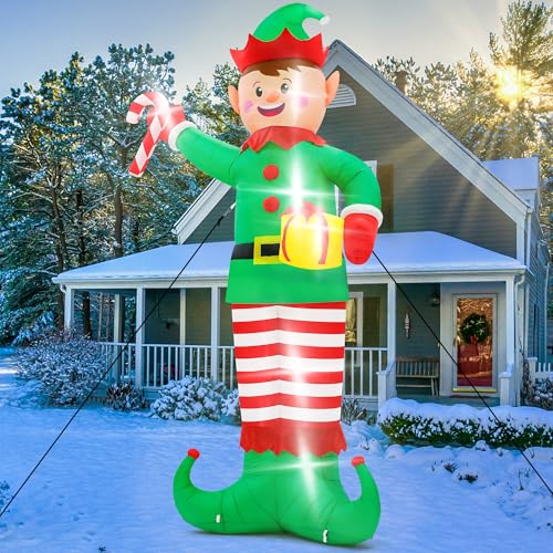 15FT Christmas Inflatables, Giant Inflatable Santa Claus Holding Gift Bags, Blow Up Christmas Santa Claus with 8pcs LED