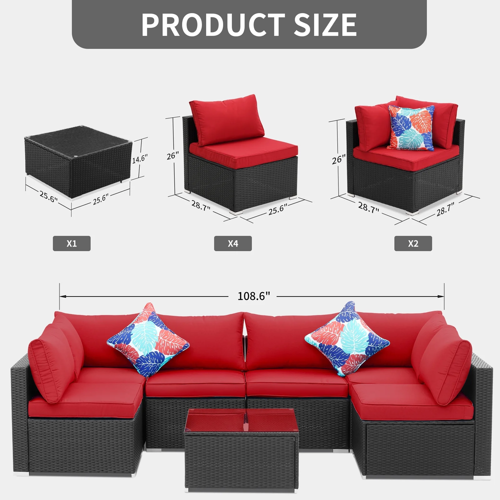 Ainfox 7 Pcs Outdoor Patio Furniture Sofa Set on Sale,Red