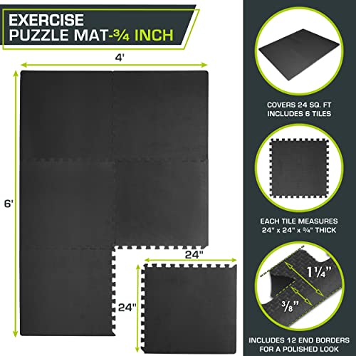 ProsourceFit Extra Thick Puzzle Exercise Mat , EVA Foam Interlocking Tiles for Protective, Cushioned Workout Flooring for Home and Gym Equipment