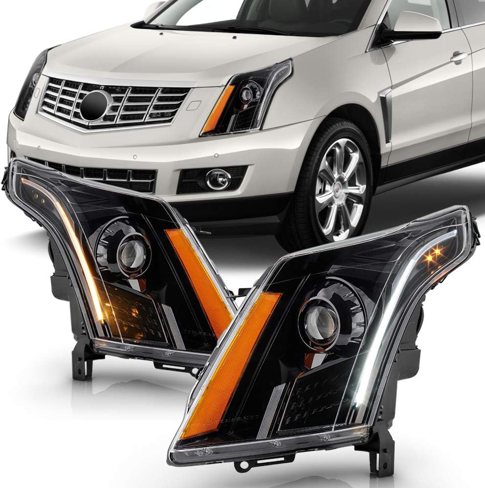ACANII - For [Halogen Model] 2010-2016 Cadillac SRX Black Housing Projector Headlights w/LED Tube Switch Back Signal Set