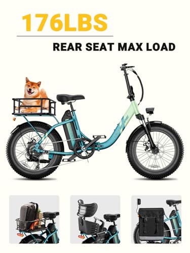 C23 2 Seater Electric Bike for Adults,750W Peak Motor 28 MPH, 720WH Removable Battery 65Miles Step-Thru Folding Ebikes,20" Fat Tire E-Bikes with NFC