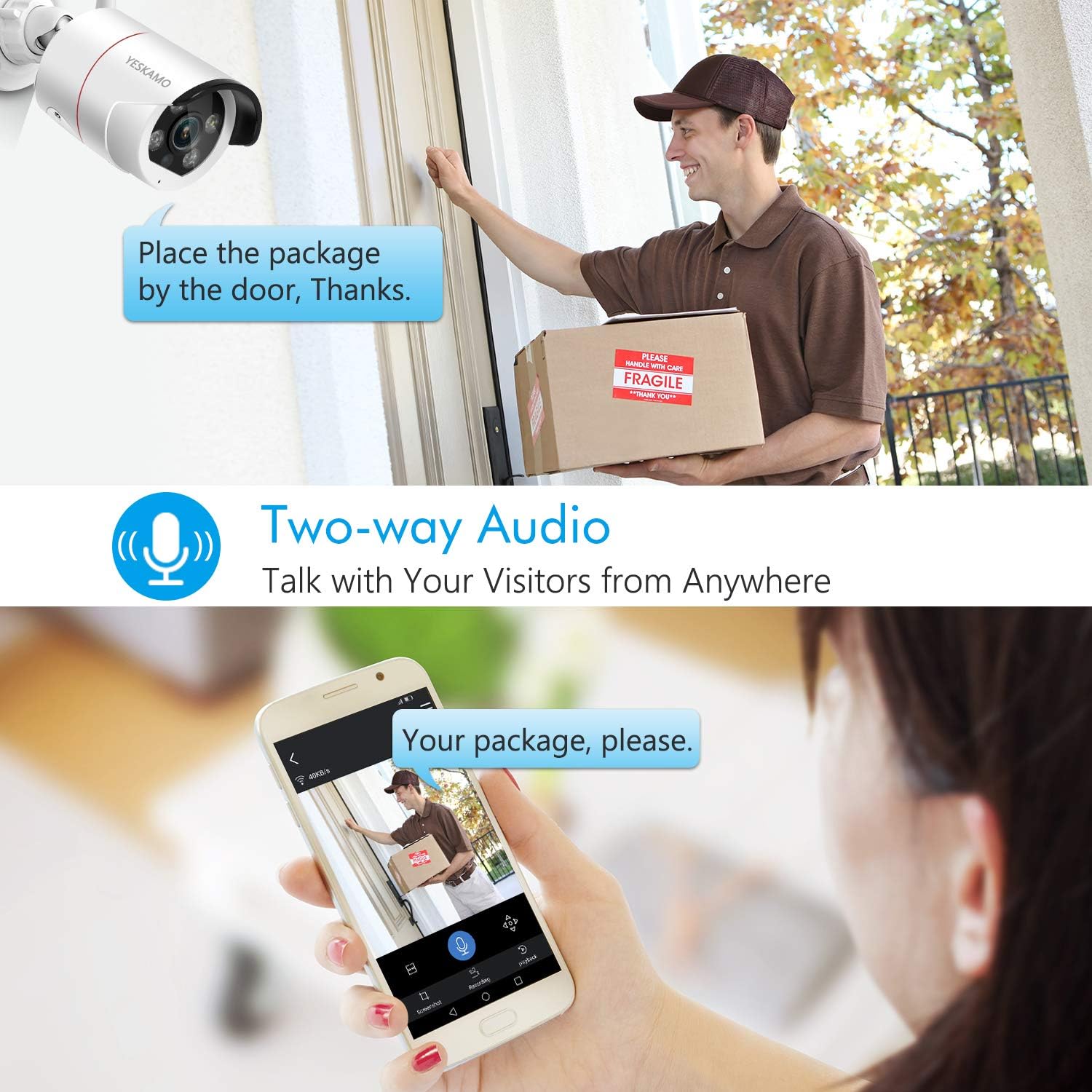 Floodlight Wireless Security Camera System with 12'' Monitor 2 Way Audio, YESKAMO Outdoor 3MP WiFi IP Cameras AI Human Detection Siren Alarm