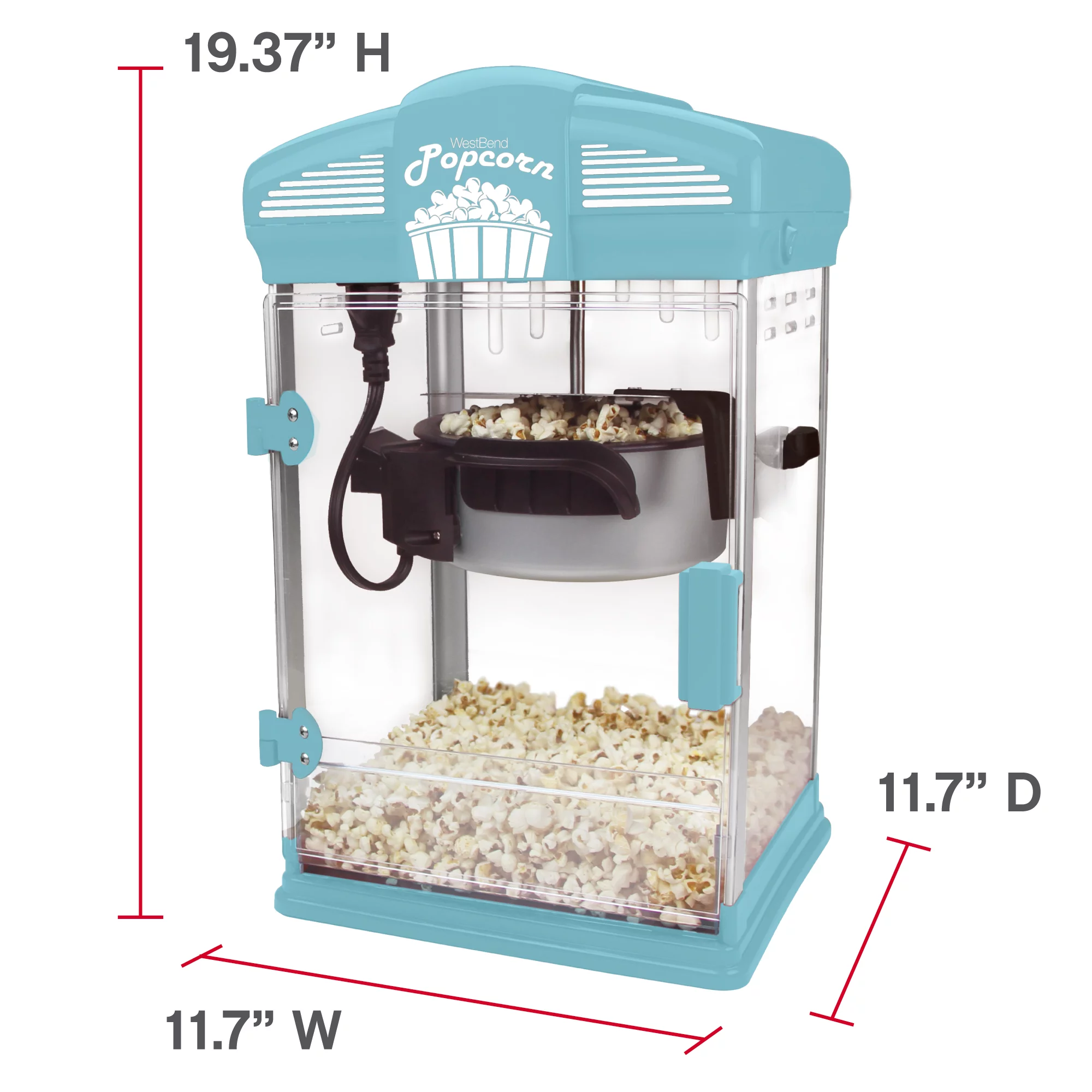West Bend Theater Crazy Theater Style Popcorn Popper Machine with Nonstick Kettle, 4-Ounce, Blue