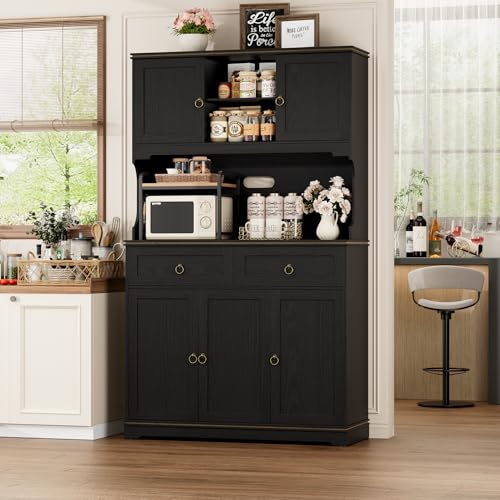 HOSTACK Large Kitchen Pantry Cabinet with Charging Station, 71" Kitchen Hutch Cabinet with Storage Drawers and Countertop